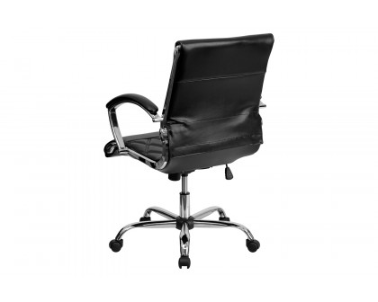 BLNK Merideth LeatherSoft Mid-Back Designer Quilted Executive Swivel Office Chair with Chrome Base and Arms - Black