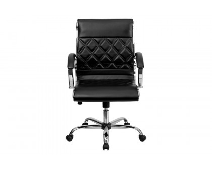 BLNK Merideth LeatherSoft Mid-Back Designer Quilted Executive Swivel Office Chair with Chrome Base and Arms - Black