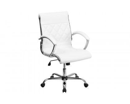 BLNK Merideth LeatherSoft Mid-Back Designer Quilted Executive Swivel Office Chair with Chrome Base and Arms