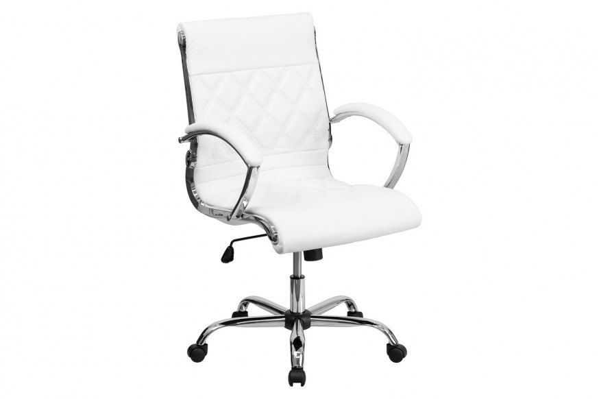 BLNK™ Merideth LeatherSoft Mid-Back Designer Quilted Executive Swivel Office Chair with Chrome Base and Arms - White