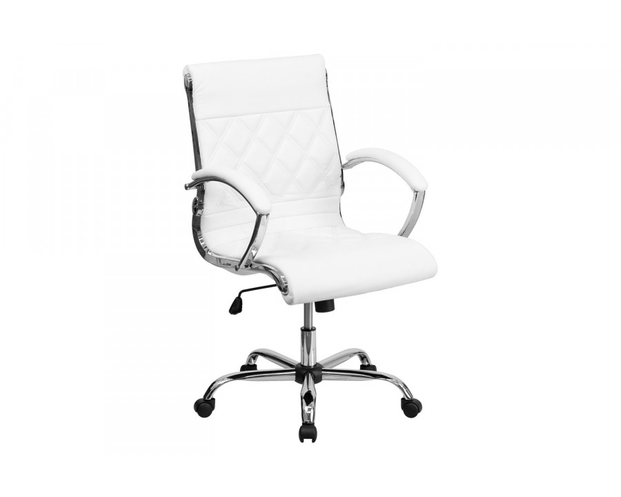 BLNK Merideth LeatherSoft Mid-Back Designer Quilted Executive Swivel Office Chair with Chrome Base and Arms - White