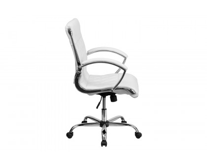 BLNK™ Merideth LeatherSoft Mid-Back Designer Quilted Executive Swivel Office Chair with Chrome Base and Arms - White