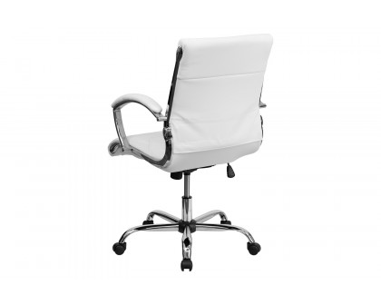 BLNK™ Merideth LeatherSoft Mid-Back Designer Quilted Executive Swivel Office Chair with Chrome Base and Arms - White