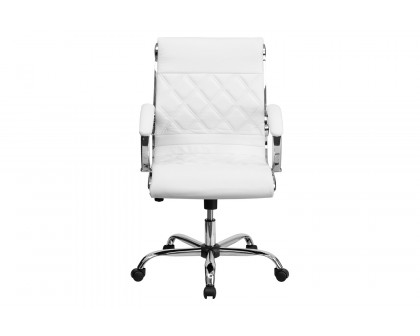 BLNK™ Merideth LeatherSoft Mid-Back Designer Quilted Executive Swivel Office Chair with Chrome Base and Arms - White