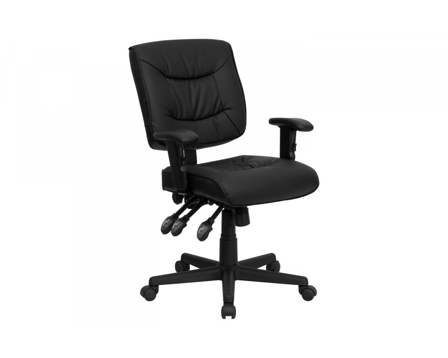 BLNK Cole LeatherSoft Mid-Back Black Multifunction Swivel Ergonomic Task Office Chair