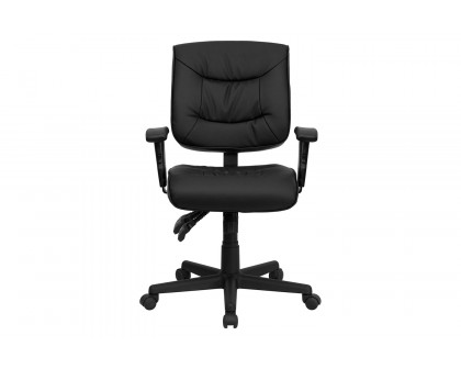 BLNK Cole LeatherSoft Mid-Back Black Multifunction Swivel Ergonomic Task Office Chair - with Adjustable Arms