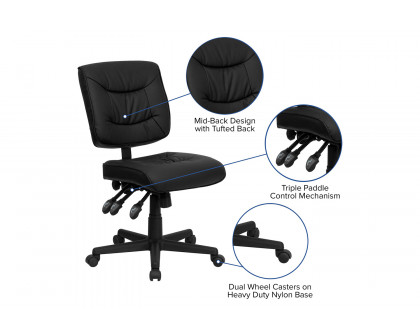 BLNK Cole LeatherSoft Mid-Back Black Multifunction Swivel Ergonomic Task Office Chair