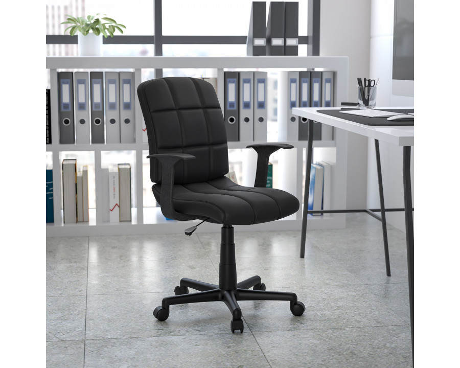 BLNK Clayton Vinyl Mid-Back Quilted Swivel Task Office Chair - Black, with Arms