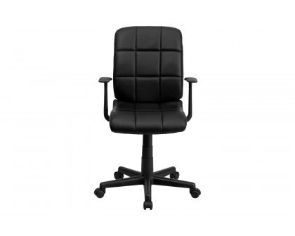 BLNK Clayton Vinyl Mid-Back Quilted Swivel Task Office Chair - Black, with Arms