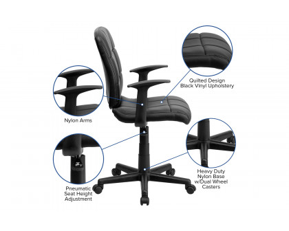 BLNK Clayton Vinyl Mid-Back Quilted Swivel Task Office Chair - Black, with Arms