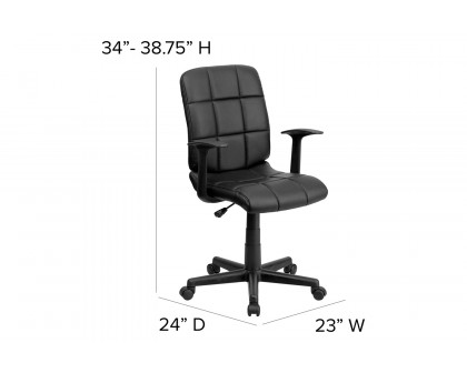 BLNK Clayton Vinyl Mid-Back Quilted Swivel Task Office Chair - Black, with Arms