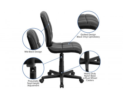 BLNK Clayton Vinyl Mid-Back Quilted Swivel Task Office Chair - Black