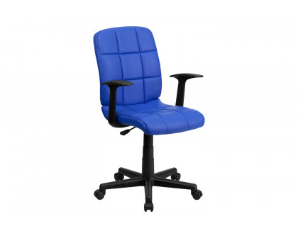 BLNK Clayton Vinyl Mid-Back Quilted Swivel Task Office Chair - Blue, with Arms