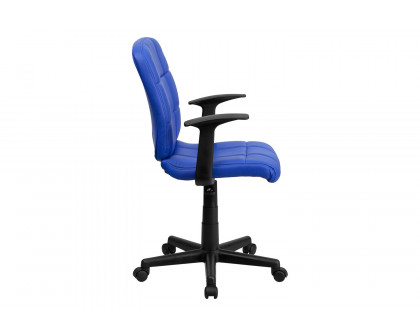 BLNK Clayton Vinyl Mid-Back Quilted Swivel Task Office Chair - Blue, with Arms