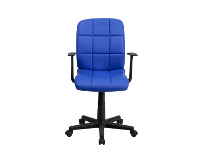 BLNK Clayton Vinyl Mid-Back Quilted Swivel Task Office Chair - Blue, with Arms