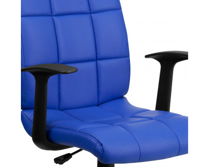 BLNK Clayton Vinyl Mid-Back Quilted Swivel Task Office Chair - Blue, with Arms