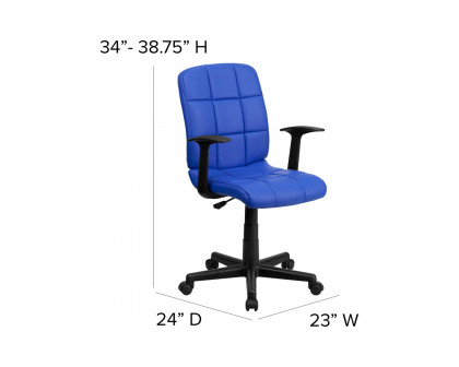 BLNK Clayton Vinyl Mid-Back Quilted Swivel Task Office Chair - Blue, with Arms