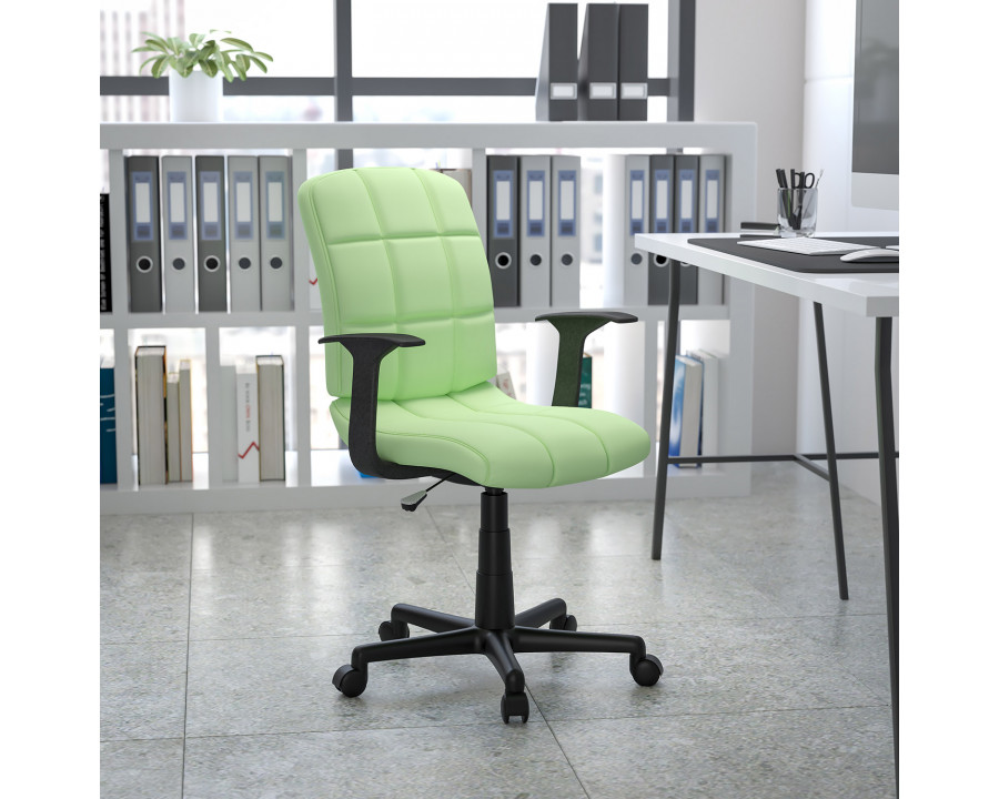 BLNK Clayton Vinyl Mid-Back Quilted Swivel Task Office Chair - Green, with Arms