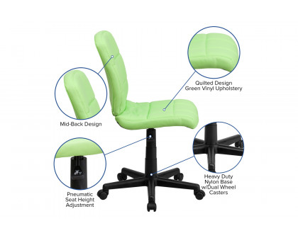 BLNK Clayton Vinyl Mid-Back Quilted Swivel Task Office Chair - Green