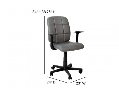 BLNK Clayton Vinyl Mid-Back Quilted Swivel Task Office Chair - Gray, with Arms