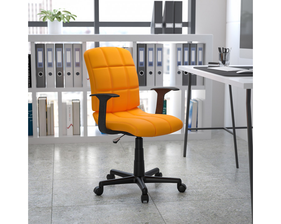 BLNK Clayton Vinyl Mid-Back Quilted Swivel Task Office Chair - Orange, with Arms