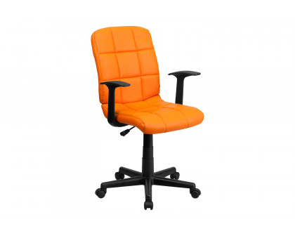 BLNK Clayton Vinyl Mid-Back Quilted Swivel Task Office Chair - Orange, with Arms