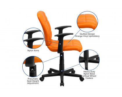 BLNK Clayton Vinyl Mid-Back Quilted Swivel Task Office Chair - Orange, with Arms