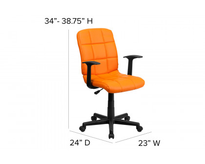 BLNK Clayton Vinyl Mid-Back Quilted Swivel Task Office Chair - Orange, with Arms