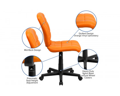 BLNK Clayton Vinyl Mid-Back Quilted Swivel Task Office Chair - Orange