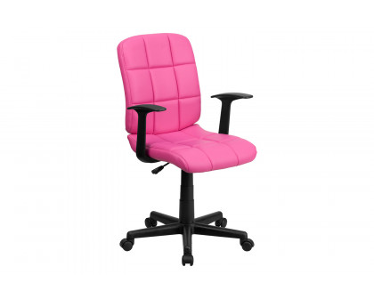 BLNK Clayton Vinyl Mid-Back Quilted Swivel Task Office Chair - Pink, with Arms