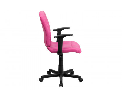 BLNK Clayton Vinyl Mid-Back Quilted Swivel Task Office Chair - Pink, with Arms