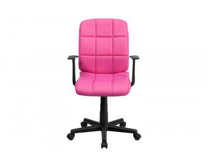 BLNK Clayton Vinyl Mid-Back Quilted Swivel Task Office Chair - Pink, with Arms