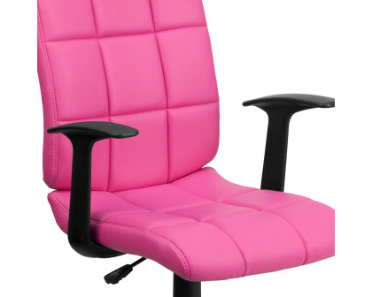 BLNK Clayton Vinyl Mid-Back Quilted Swivel Task Office Chair - Pink, with Arms