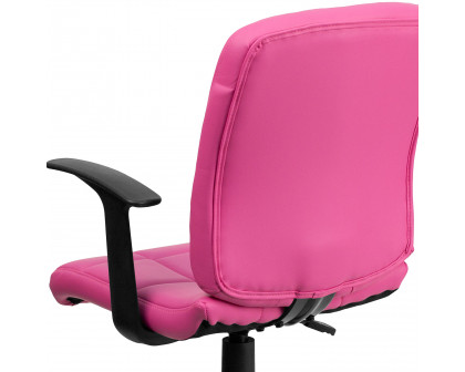 BLNK Clayton Vinyl Mid-Back Quilted Swivel Task Office Chair - Pink, with Arms