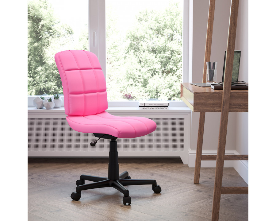 BLNK Clayton Vinyl Mid-Back Quilted Swivel Task Office Chair - Pink