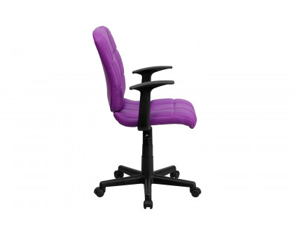 BLNK Clayton Vinyl Mid-Back Quilted Swivel Task Office Chair - Purple, with Arms