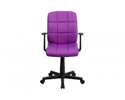 BLNK Clayton Vinyl Mid-Back Quilted Swivel Task Office Chair - Purple, with Arms