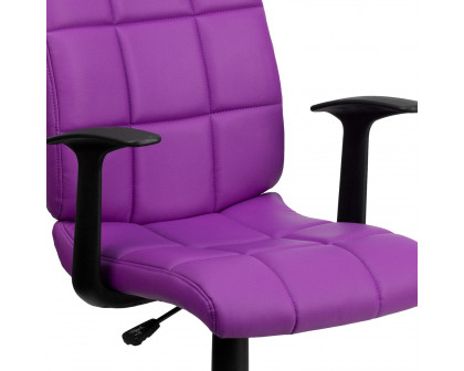 BLNK Clayton Vinyl Mid-Back Quilted Swivel Task Office Chair - Purple, with Arms