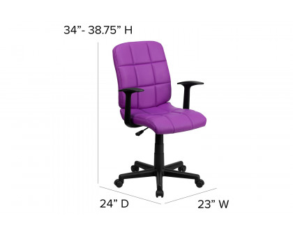 BLNK Clayton Vinyl Mid-Back Quilted Swivel Task Office Chair - Purple, with Arms