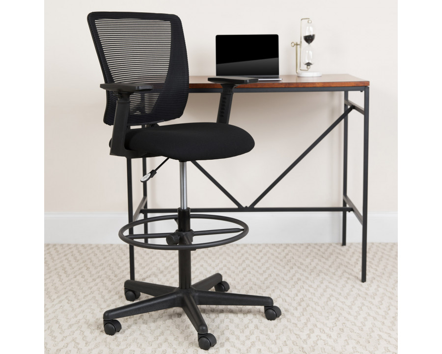 BLNK Harper Ergonomic Fabric Mid-Back Mesh Drafting Chair with Seat and Adjustable Foot Ring