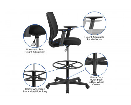 BLNK Harper Ergonomic Fabric Mid-Back Mesh Drafting Chair with Seat and Adjustable Foot Ring - with Adjustable Arms