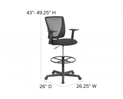 BLNK Harper Ergonomic Fabric Mid-Back Mesh Drafting Chair with Seat and Adjustable Foot Ring - with Adjustable Arms