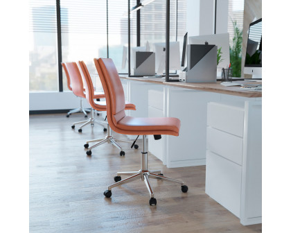 BLNK Madigan Mid-Back Armless Swivel Task Office Chair with and Adjustable Chrome Base - Cognac