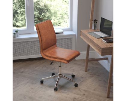 BLNK Madigan Mid-Back Armless Swivel Task Office Chair with and Adjustable Chrome Base - Cognac