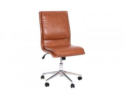 BLNK Madigan Mid-Back Armless Swivel Task Office Chair with and Adjustable Chrome Base - Cognac