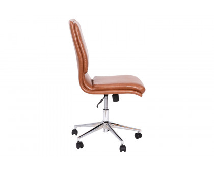 BLNK Madigan Mid-Back Armless Swivel Task Office Chair with and Adjustable Chrome Base - Cognac