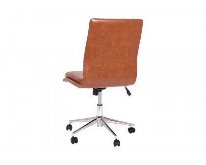 BLNK Madigan Mid-Back Armless Swivel Task Office Chair with and Adjustable Chrome Base - Cognac