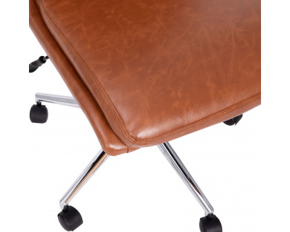 BLNK Madigan Mid-Back Armless Swivel Task Office Chair with and Adjustable Chrome Base - Cognac