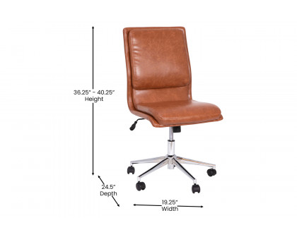 BLNK Madigan Mid-Back Armless Swivel Task Office Chair with and Adjustable Chrome Base - Cognac