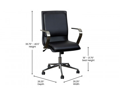 BLNK James Mid-Back Designer Executive Office Chair with Brushed Chrome Base and Arms - Black